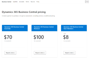dynamics 365 business central essentials pricing
