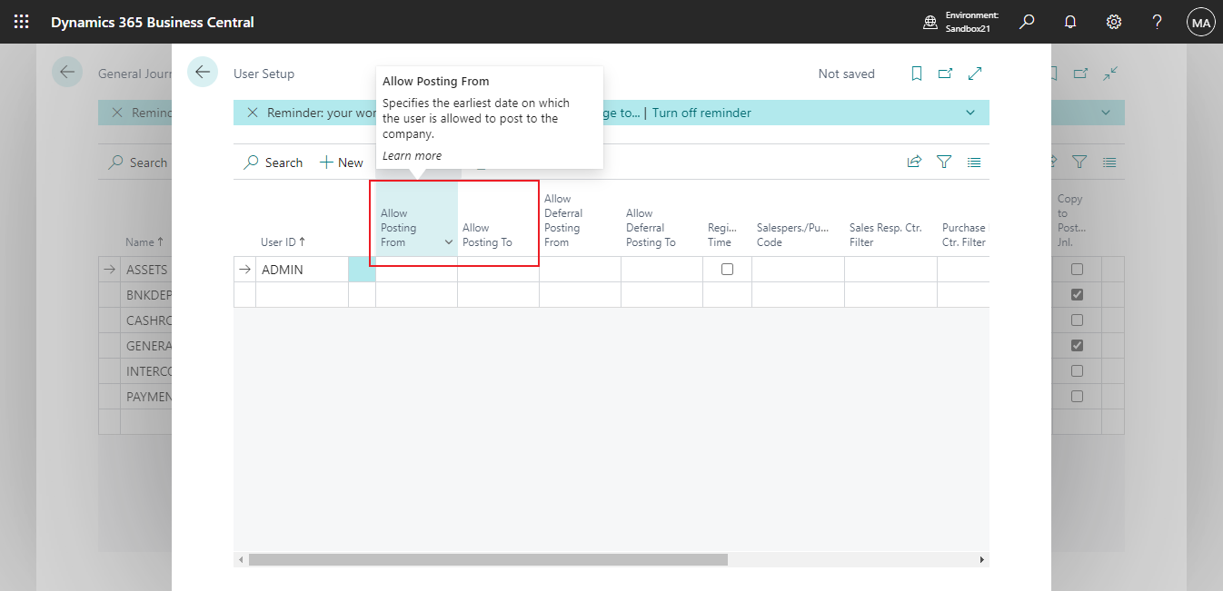 Dynamics 365 Business Central How to use “Allow Posting From” and
