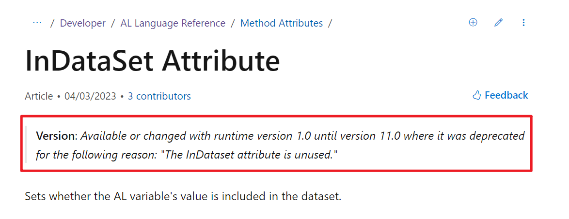 Dynamics 365 Business Central: Deprecating InDataSet attribute used for global variables in Pages (The InDataset attribute is unused)