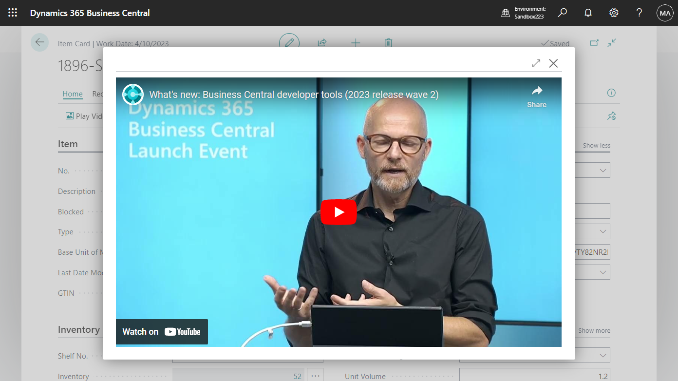 Dynamics 365 Business Central: How to register and play video within BC (embed video in BC)