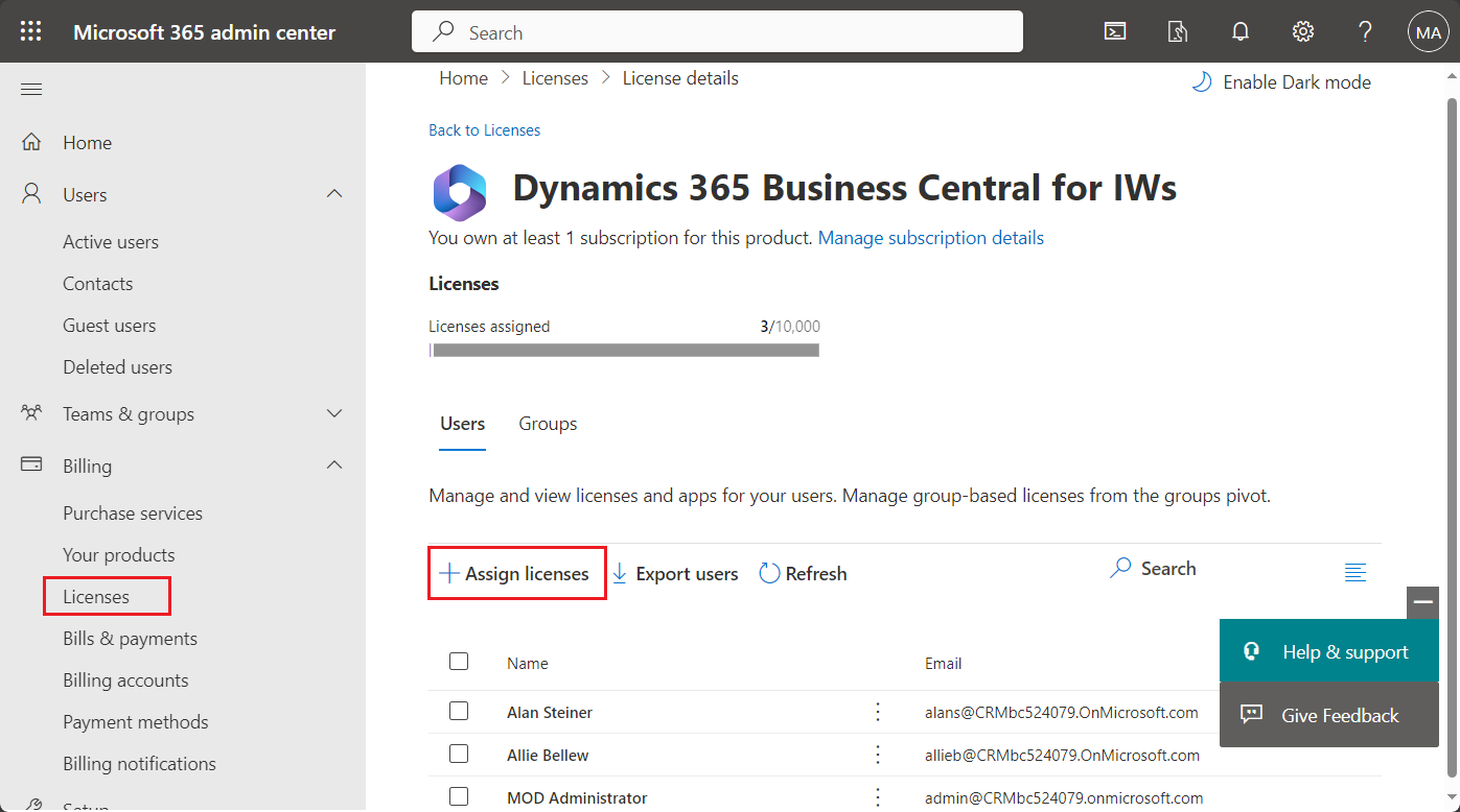 Dynamics 365 Business Central: Assign or revoke licenses at the same time to multiple users in the Microsoft 365 admin center
