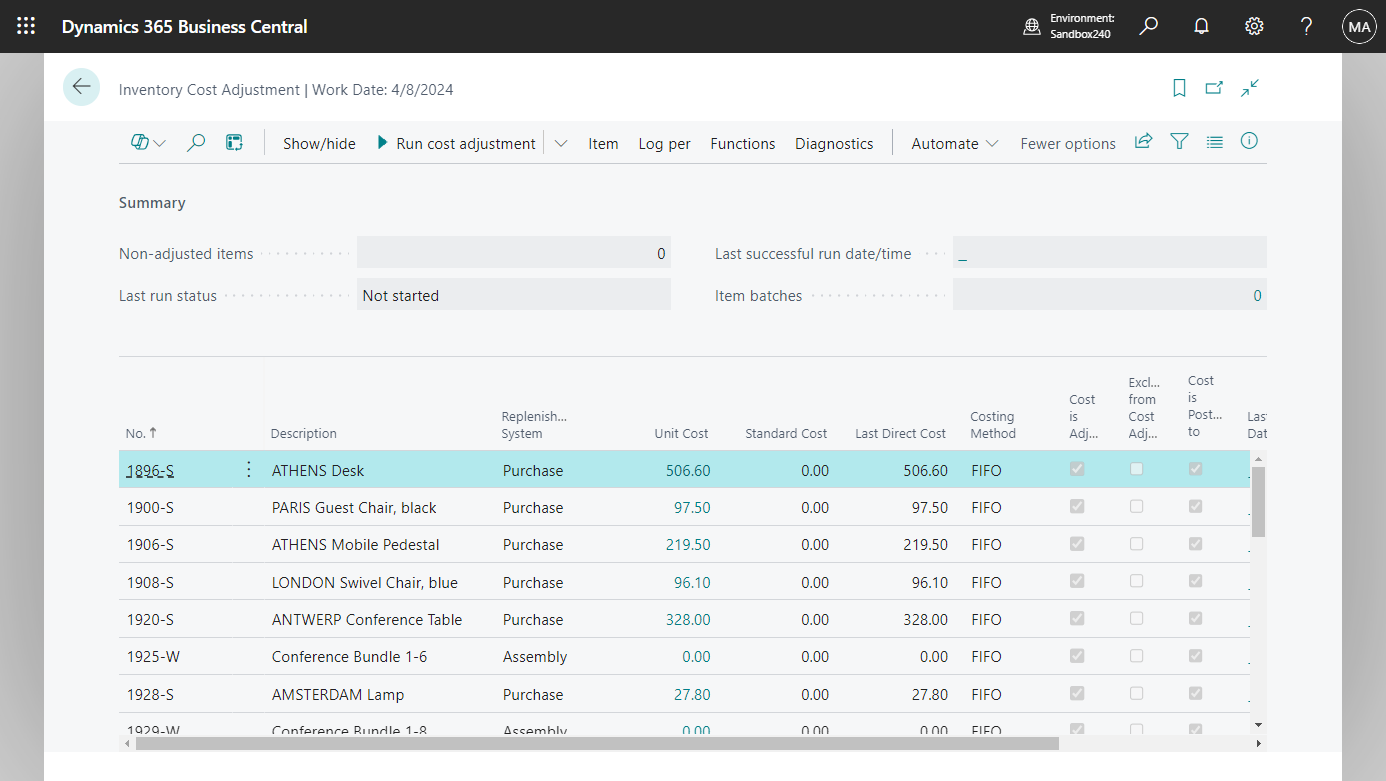 Business Central 2024 wave 1 (BC24) Inventory Cost Adjustment tool