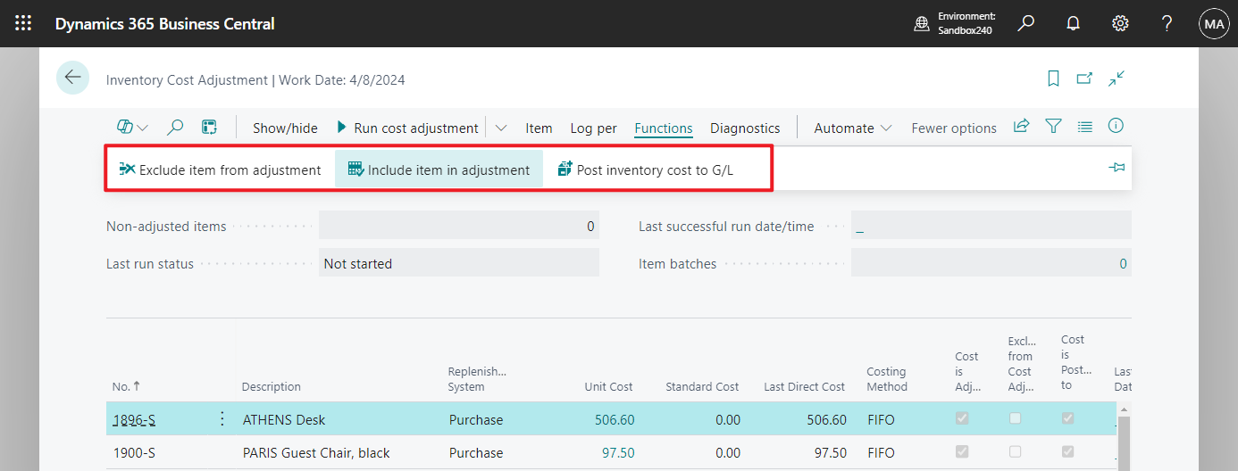 Business Central 2024 wave 1 (BC24) Inventory Cost Adjustment tool