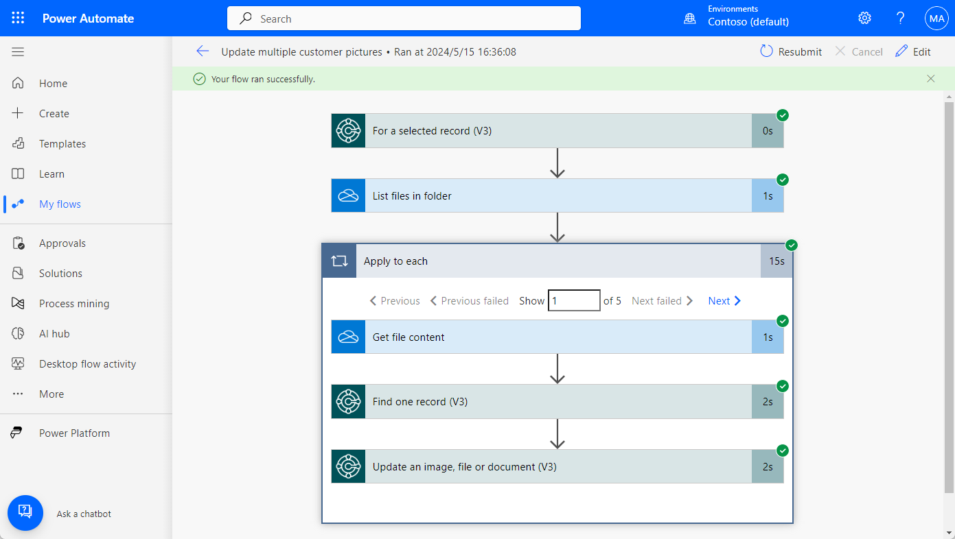 Create a flow in Power Automate to update multiple customer pictures in Business Central from OneDrive