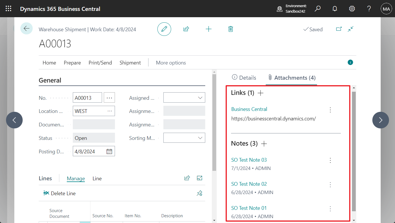Dynamics 365 Business Central: How to copy/flow Links and Notes from Sales order to Warehouse shipment