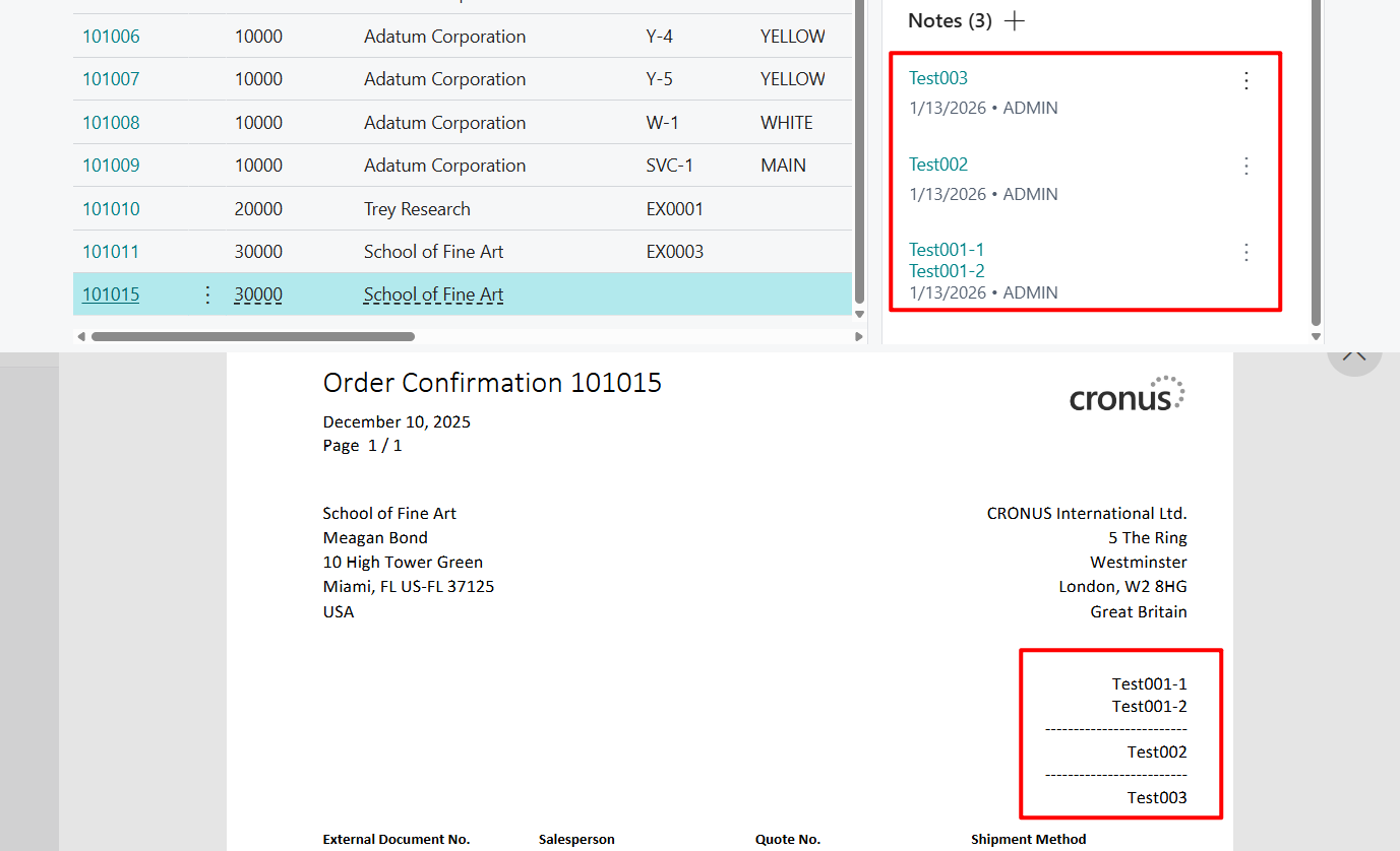 Dynamics 365 Business Central: How to add Notes (System Parts) from FactBox to a report
