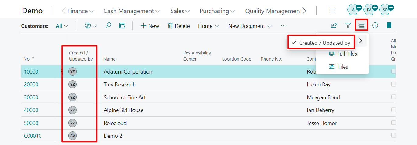 Business Central 2026 release wave 1 (BC28): Show avatars for record creators and modifiers in lists (Created / Updated by) – Display data audit fields without customization