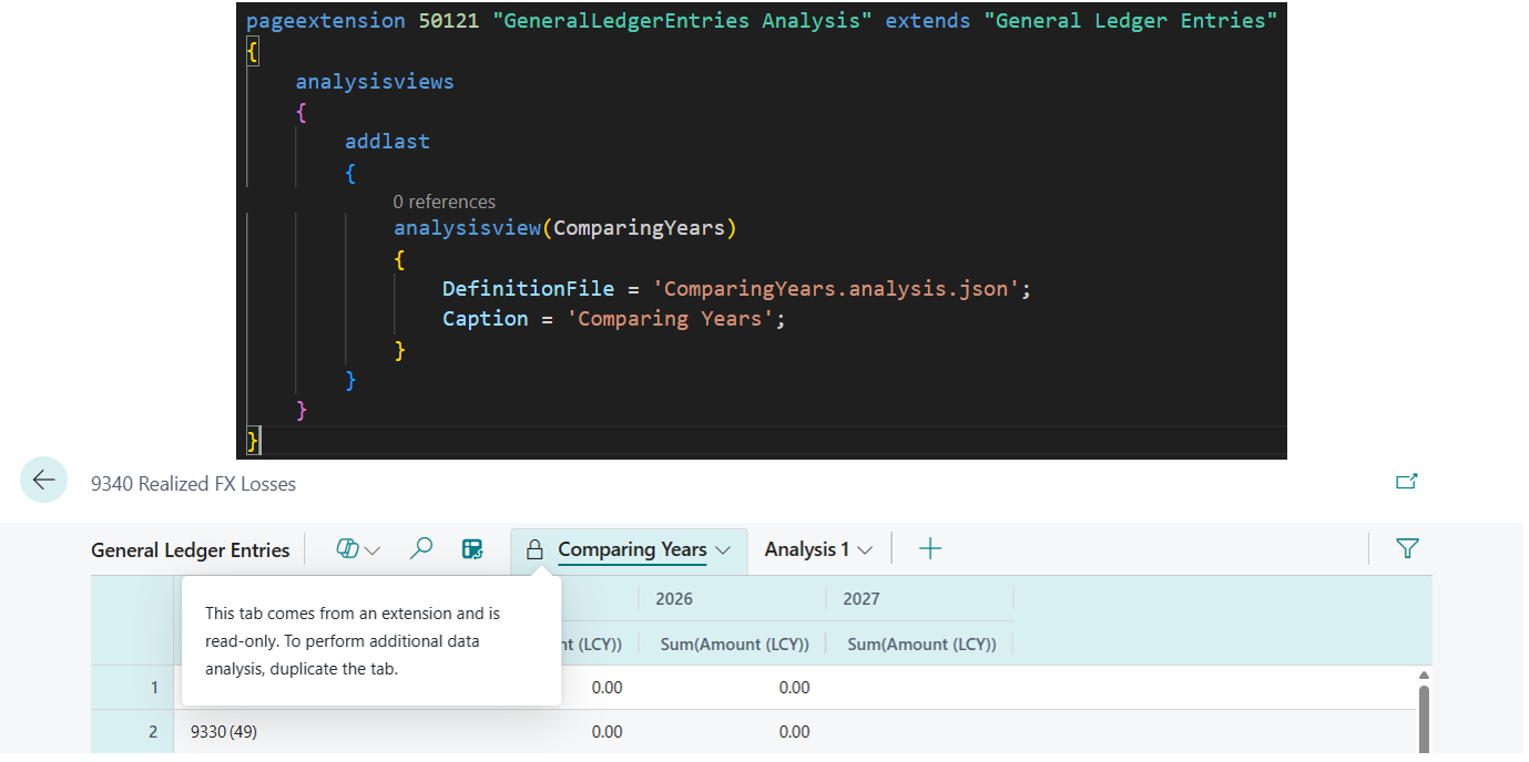 Business Central 2026 release wave 1 (BC28): Support for packaging analysis views in extensions (Create analysis views via AL)