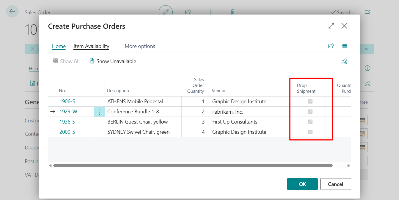 Business Central 2026 release wave 1 (BC28): Create purchase orders from drop shipments