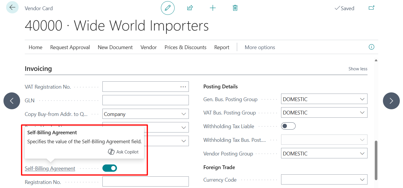 Business Central 2026 release wave 1 (BC28): Use self-billed invoices