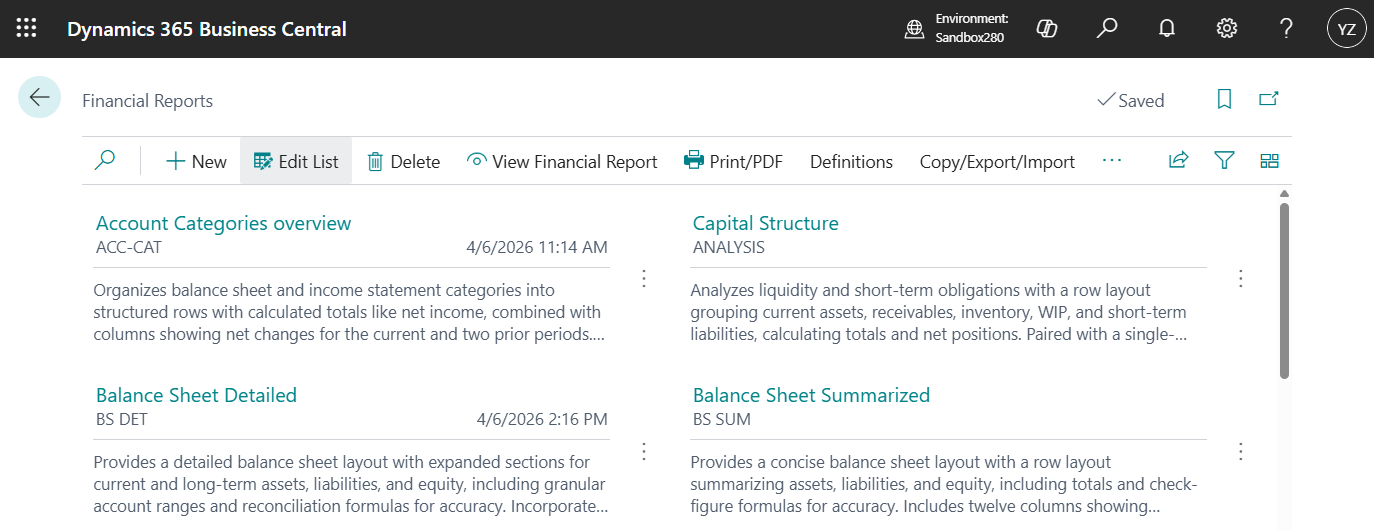 Business Central 2026 release wave 1 (BC28): Financial Reporting enhancements